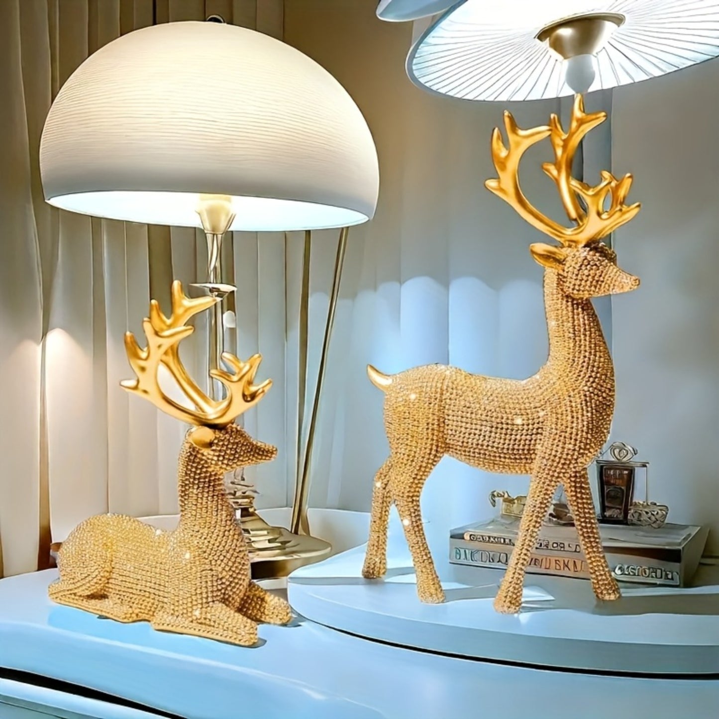 2pcs Creative Golden And Silvery Beads Reindeer Ornaments - Perfect Christmas And New Year Gifts, Suitable for Home, Room, Living Room, TV Cabinet Office | Elegant Desktop Display, Reindeer Theme Design, Seasonal for home Dec
