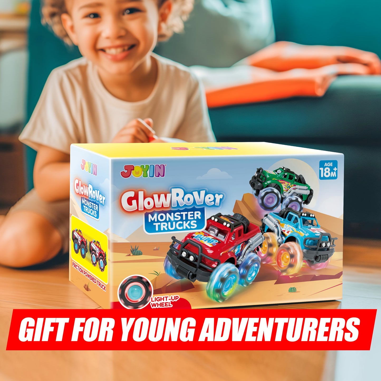 3 Pack Monster Truck Toy for Kids, Monster Toy Truck with Flashing LED Wheels -Friction-Powered- Light-Up Cars for Toddlers -Christmas Birthday Gifts for Boys And Girls