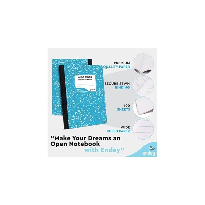 Enday Composition Notebook Wide Ruled (5 Pack) Hard Cover Marble Composition Notebook, 100 Sheets