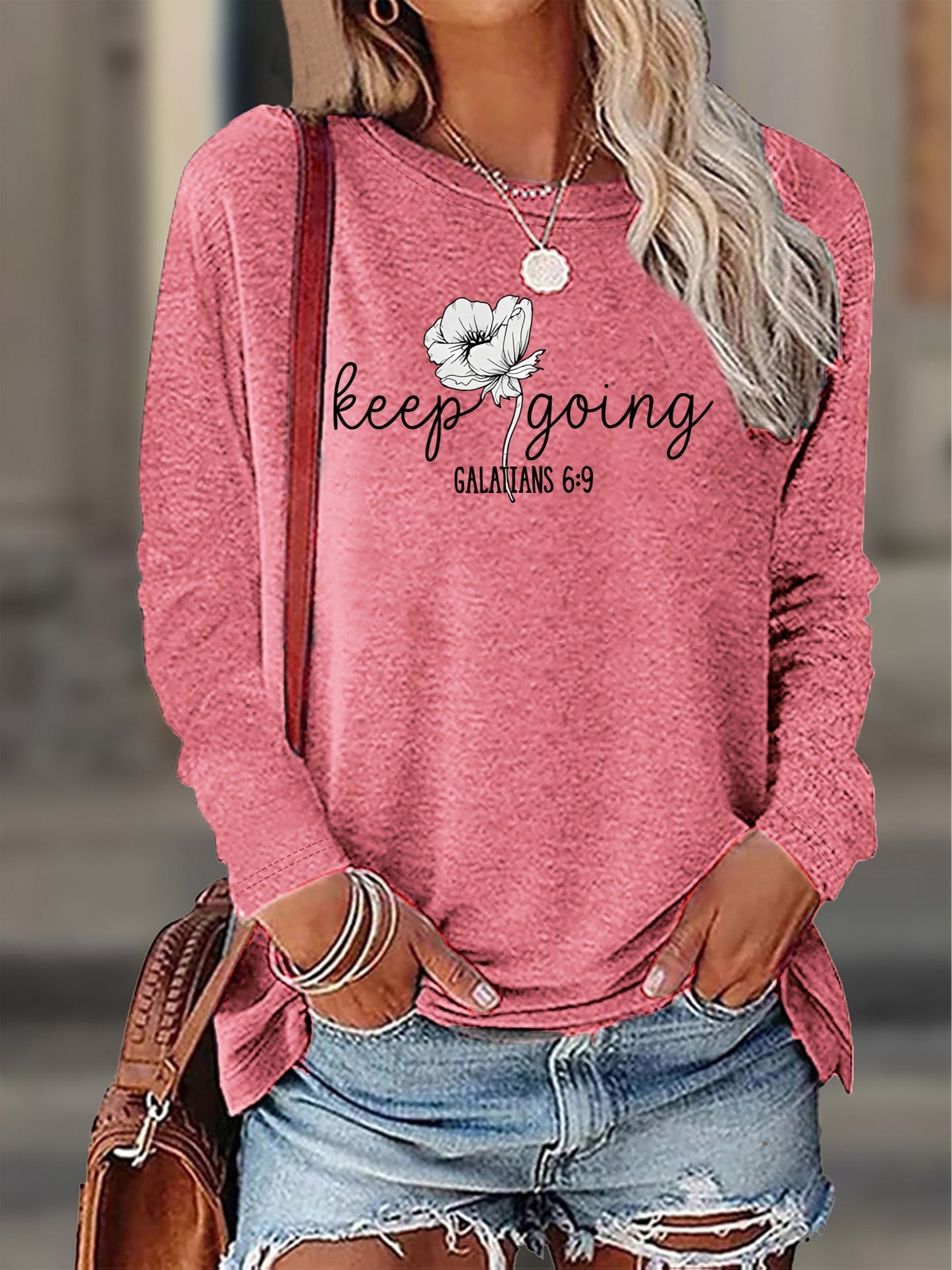 Plus Size - Women'S Plus Size All-Season Wardrobe Machine-Washable Layering Long Sleeve Round Neck Versatile Casual T-Shirt | Oversized Fit, Slight Stretch, Geometric Pattern