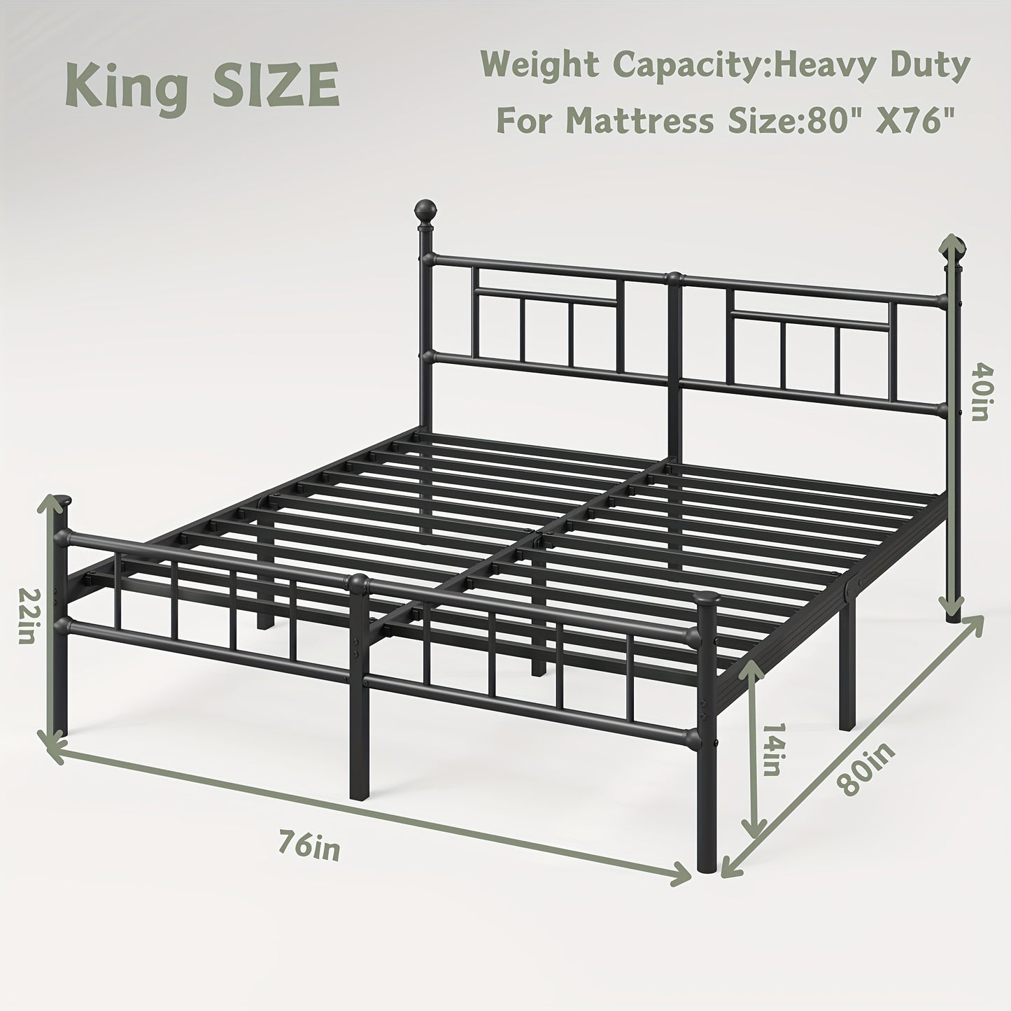 1pc Bed Frame with Headboard, 18 Inch High, Heavy Duty Metal Platform Bed Frame, Noiseless, Easy Assembly, No Box Spring Needed, for Bedroom Home Supplies, Black