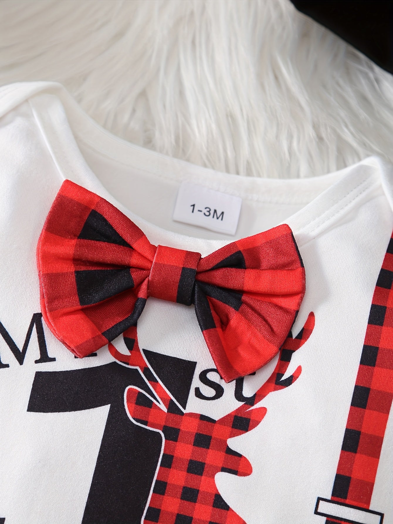 2pcs Baby Boy Christmas Outfit Set - Plaid Jumpsuit & Hat with Merry Christmas Lettering, Red Black White Checkered Romper, Suspenders & Bow Tie, Machine Washable Winter Clothes for (Easy Dressing), Perfect for Outdoor