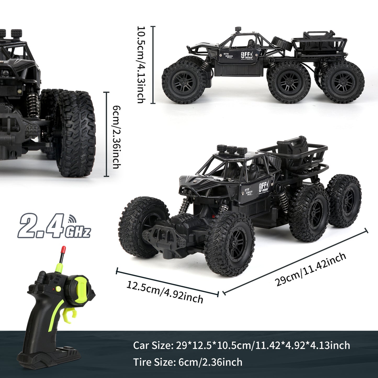 Six-Wheel Alloy Remote Control Car, All-Terrain Electric Toy Vehicle, 2.4GHz R/C Off-Road Car, High-Speed Climbing Car with Headlights And Shock Absorbers