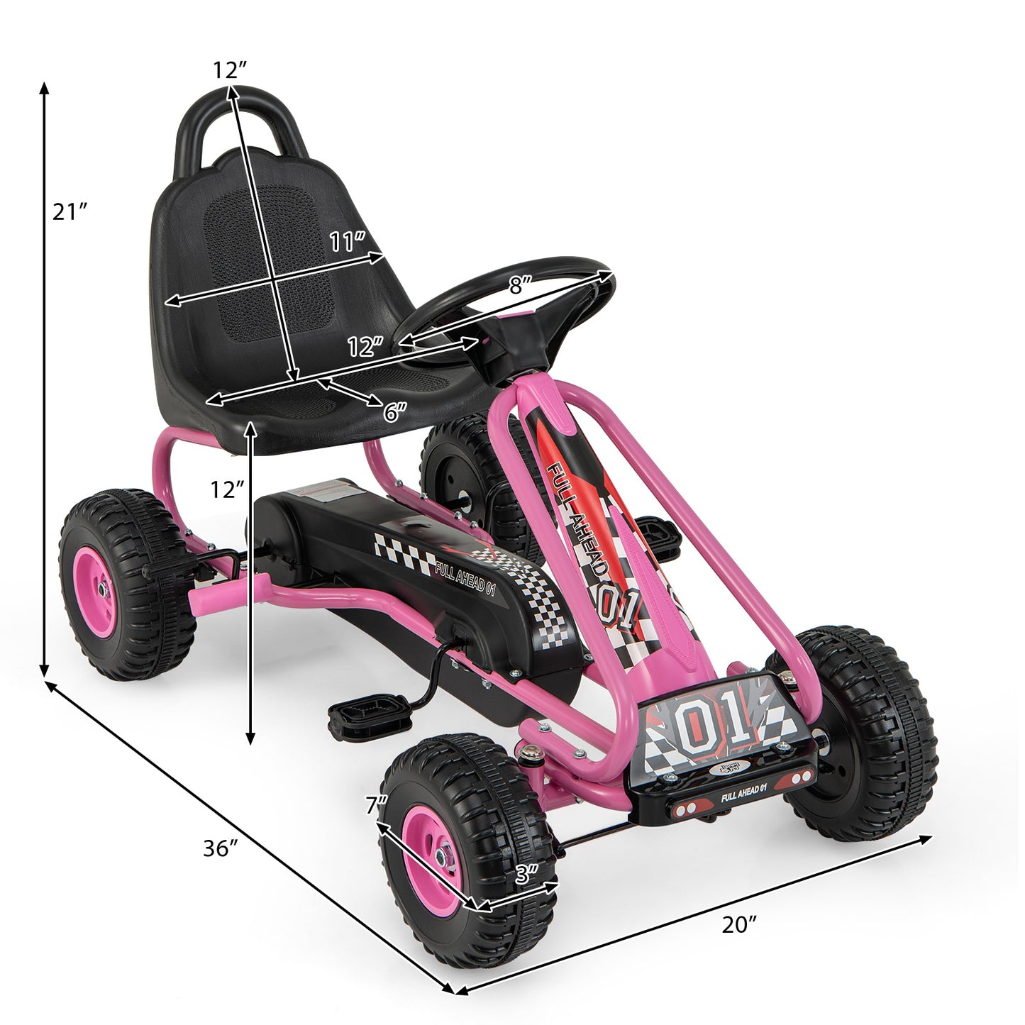 COSTWAY Kids Pedal Go Kart, Outdoor Pedal Powered Pedal Car for Children w/ Handbrake, Ergonomic Adjustable Seat & 4 Wheels, Ride on Vehicle for Kids Ages 3+, Gift for Boys & Girls, Pink, Tricycle for, Tricycle for Kids, Outd