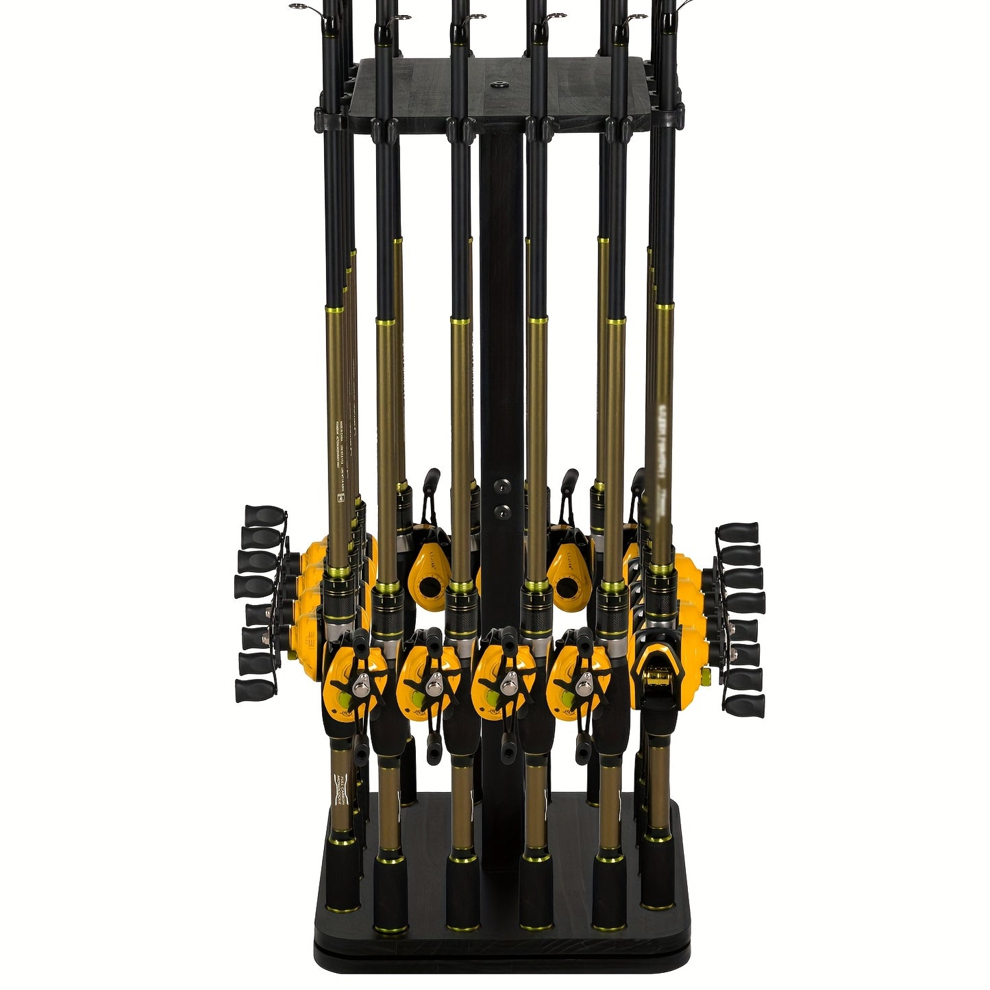 ATRURAL NEW Style 360° Rotating Wooden Rod Rack Fits 16 Fishing Poles | Garage Space-Saving Fishing Organizer Gifts for Men And Women