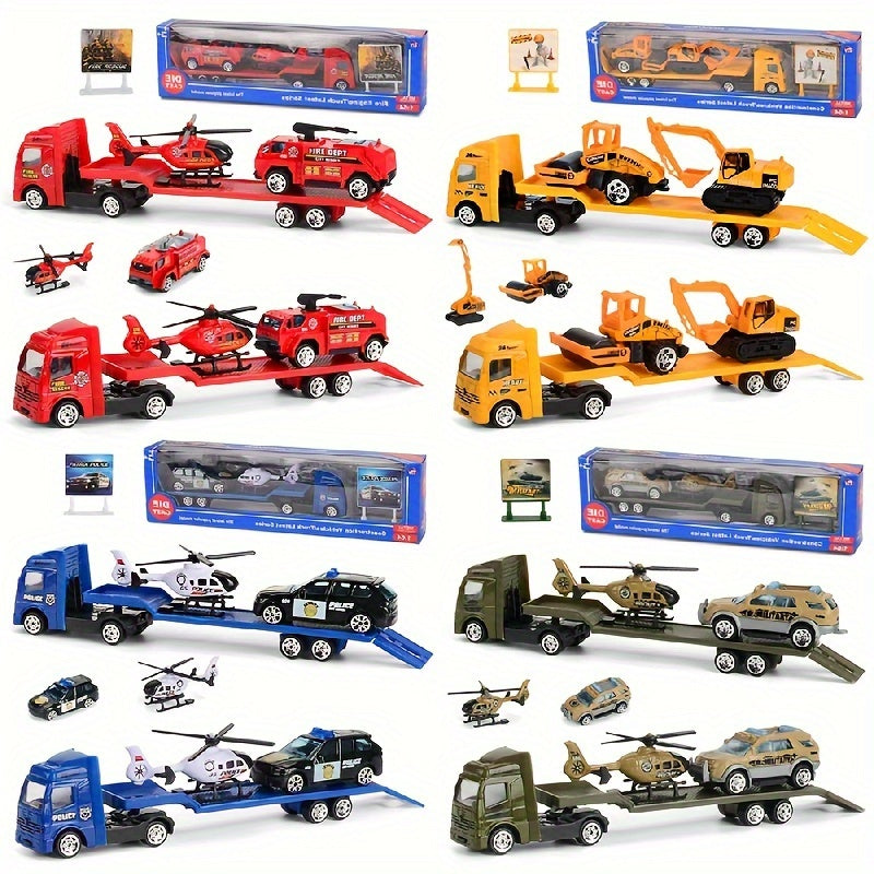 Alloy Engineering Vehicle Set 1:64 Model Toy Inertial Sliding Trailer