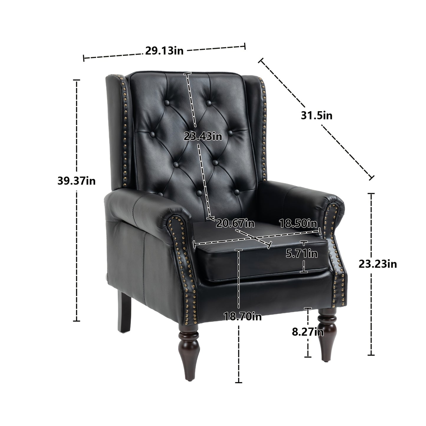 Faux Leather Chesterfield Chair, a Modern Medieval Single Sofa, Plush Upholstered Armchair with Curved Arms for Home Bedroom Reading Room