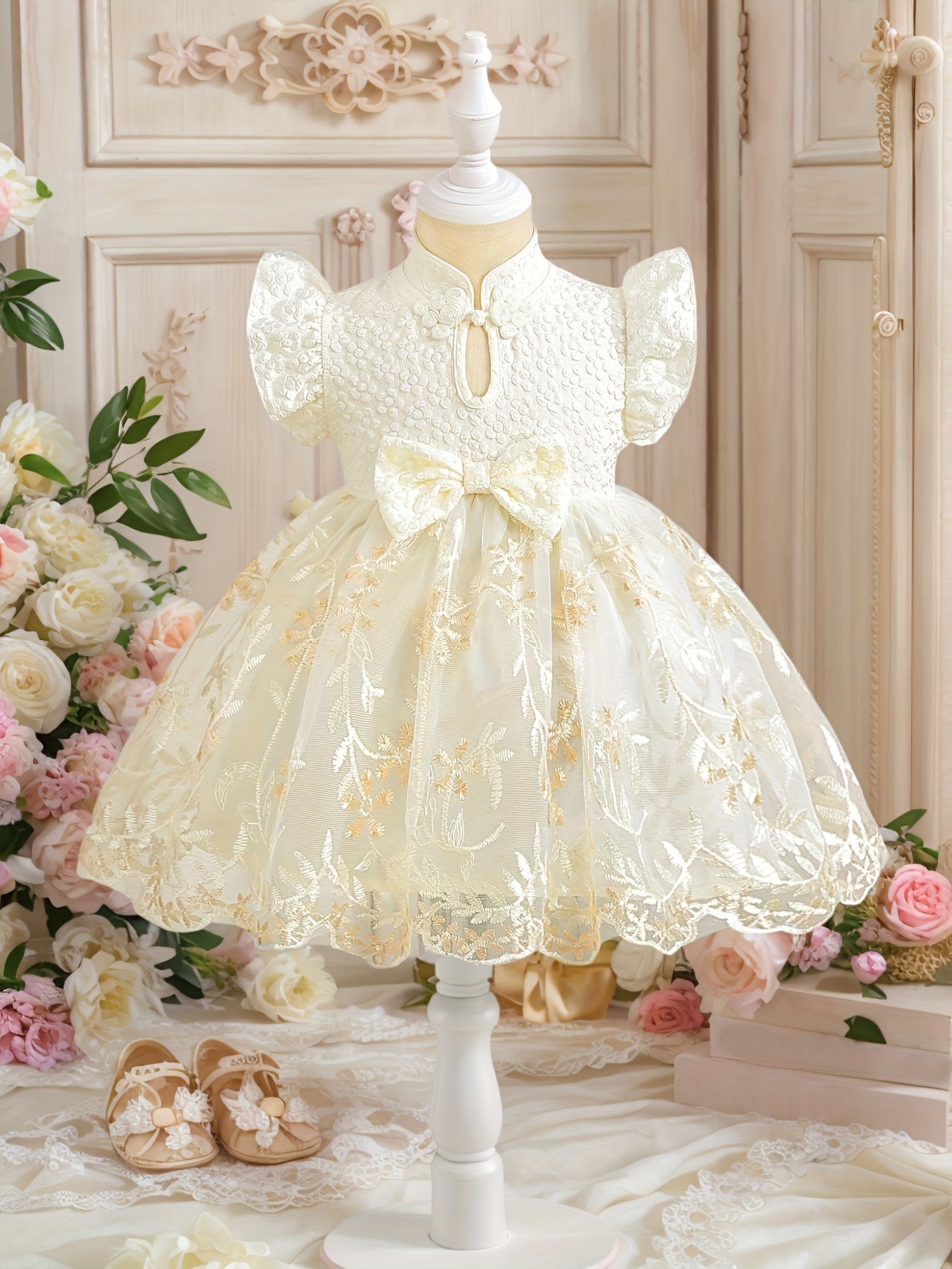 Baby Girl's Chinese Qipao Style Dress - Summer Elegant Princess Party Dress with Fluffy Tulle Skirt, Soft Yellow Tutu & Bow Accents for Weddings, Birthdays, School Start | Hand Wash/Dry Clean, Baby Girl Party Dress, Qipao Ins