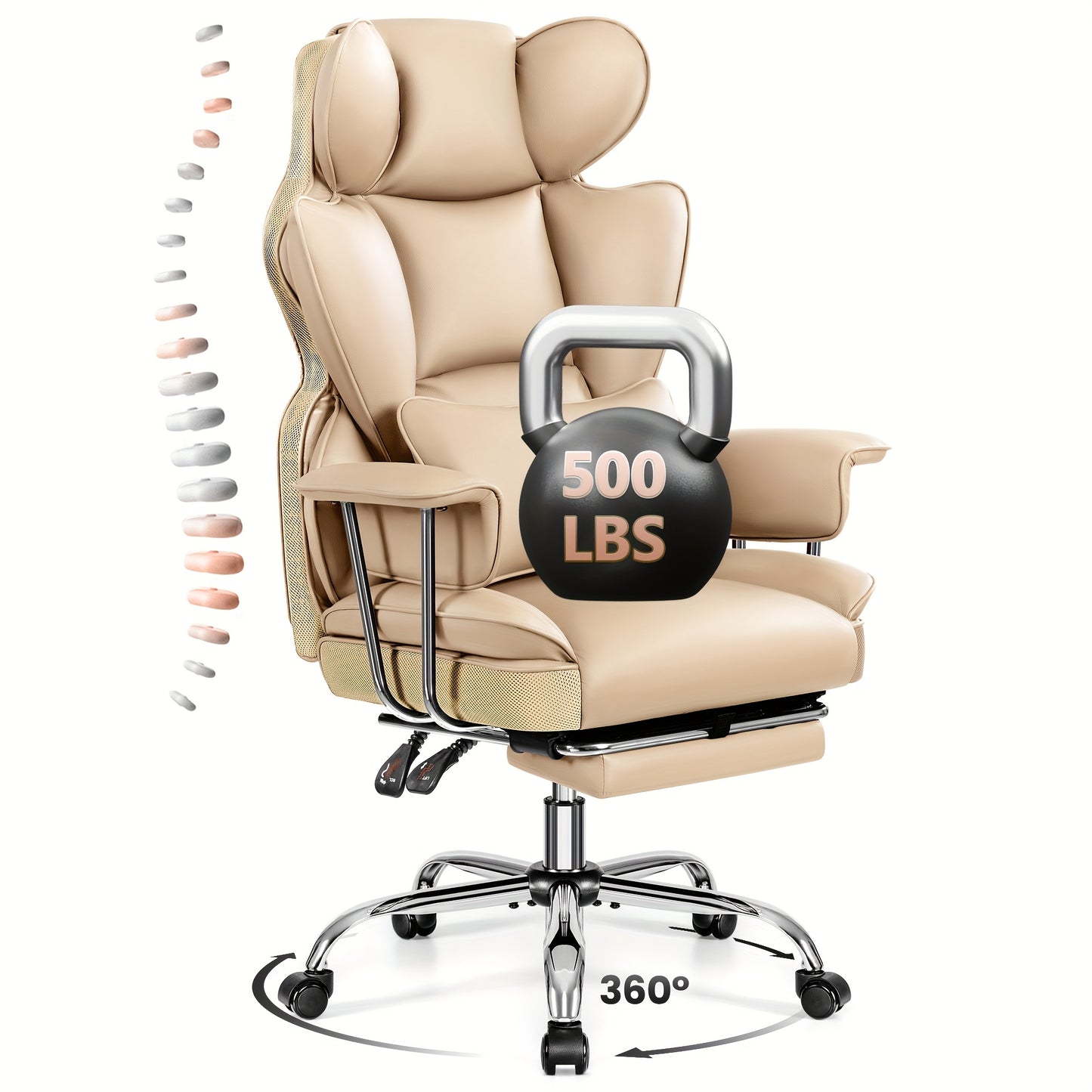 Actflame 500LBS Big And Tall Ergonomic Office Chair- Executive High-Back Leather Office Desk Chair for Plus-Size Users with Lumbar Support& Footrest- Perfect for Home Office | Back to School