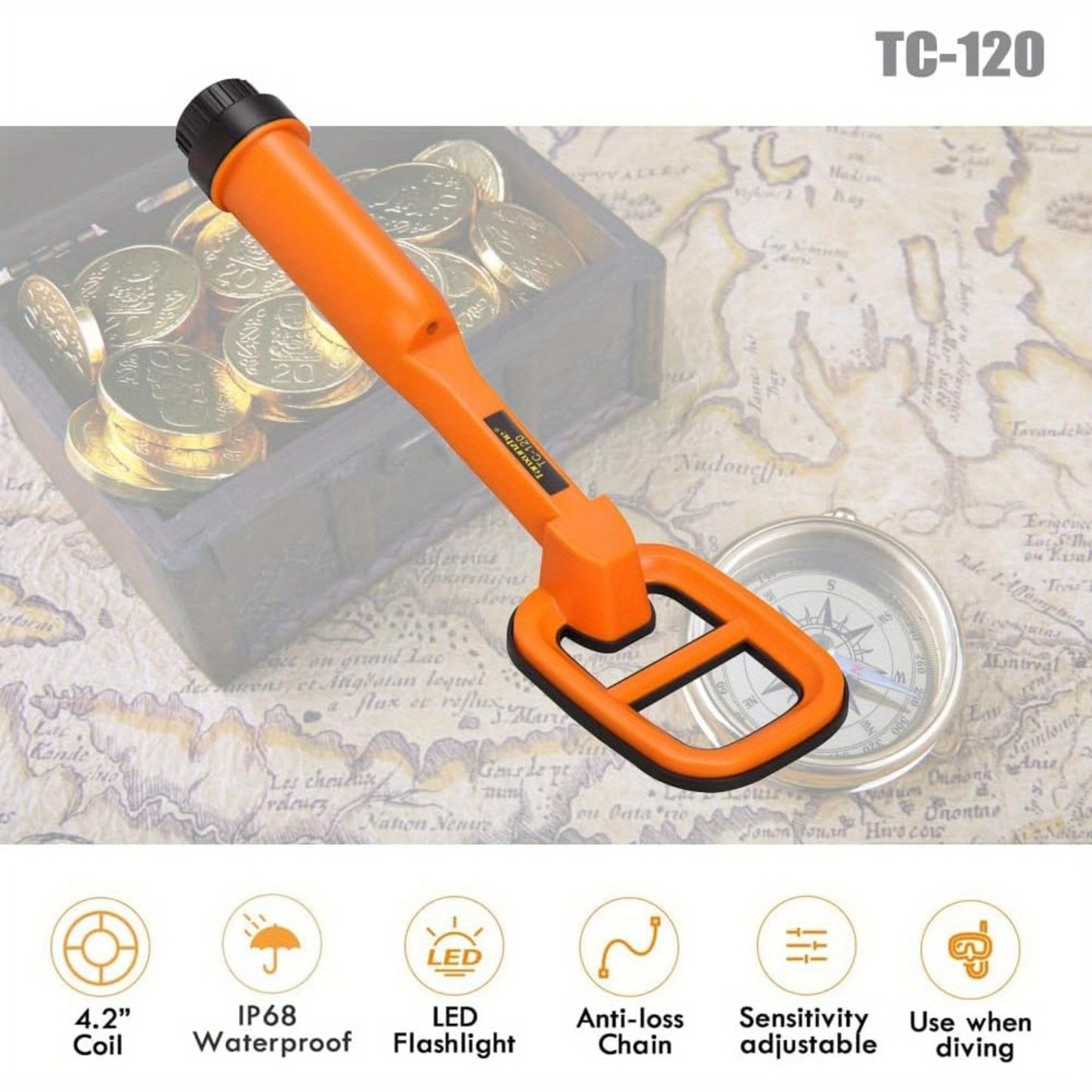 High precision deep water metal detector- 100 feet waterproof, anti-interference large cable, suitable for all kinds of metal detection, Treasure Hunting Tool, Underwater Metal Finder, Lightweight Design, Handheld Device, Pre