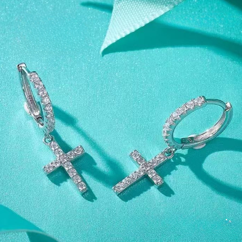 925 Sterling Silvery Full Moissanite Earrings*2, Cross Earrings, Simple And Versatile, Suitable for Daily Wear, Dating, Party, Vacation, Valentine'S Day Gift for Women, Thanksgiving Gift, New Year Gift Jewelry, with Gift Box