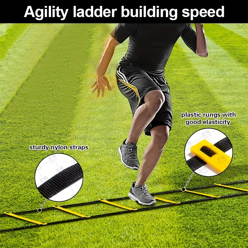 20 Feet Non-slip Agility Ladder Set + 12 Cones 4 Obstacles + Running Umbrella Basketball Soccer Training Speed Training Equipment Youth Physical Fitness Equipment Indoor And Outdoor Agility Training Hot Deal Free Storage Bag