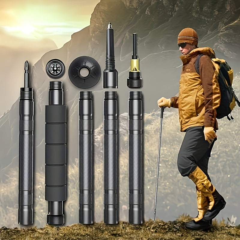 5-In-1 Versatile Collapsible Trekking Stick | Lightweight, Sturdy & Robust Outdoor Necessity, Essential Equipment for Vacation Travel, Hiking & Adventure Journeys