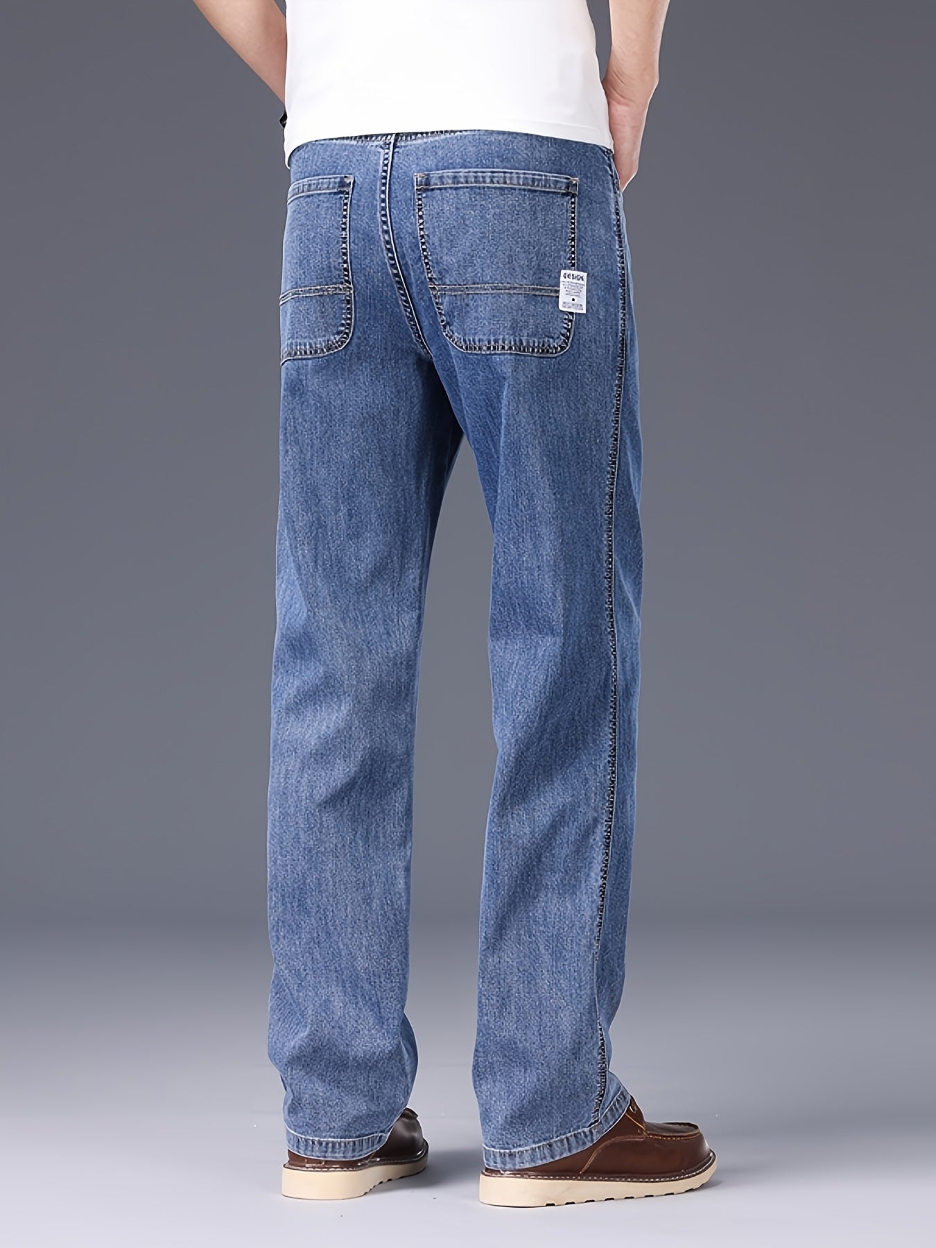 Men's Lyocell Stretch Denim Straight-Leg Jeans - All-Season Business Casual Pants with Button Detail, Machine Washable, Classic Regular Fit & Solid Color Design, Versatile for Office & Casual Attire, Durable Fabric Pants, Tim