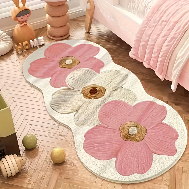 1000gsm Heavy-Duty Acrylic Fiber Floor Mat - Non-Slip Backing, Soft Plush Mat with Transparent Floral Pattern in Blue, Beige, Brown, Black, White, Gray, - Machine Washable Indoor/Outdoor Carpet for Living Room, Bedroom, Offic