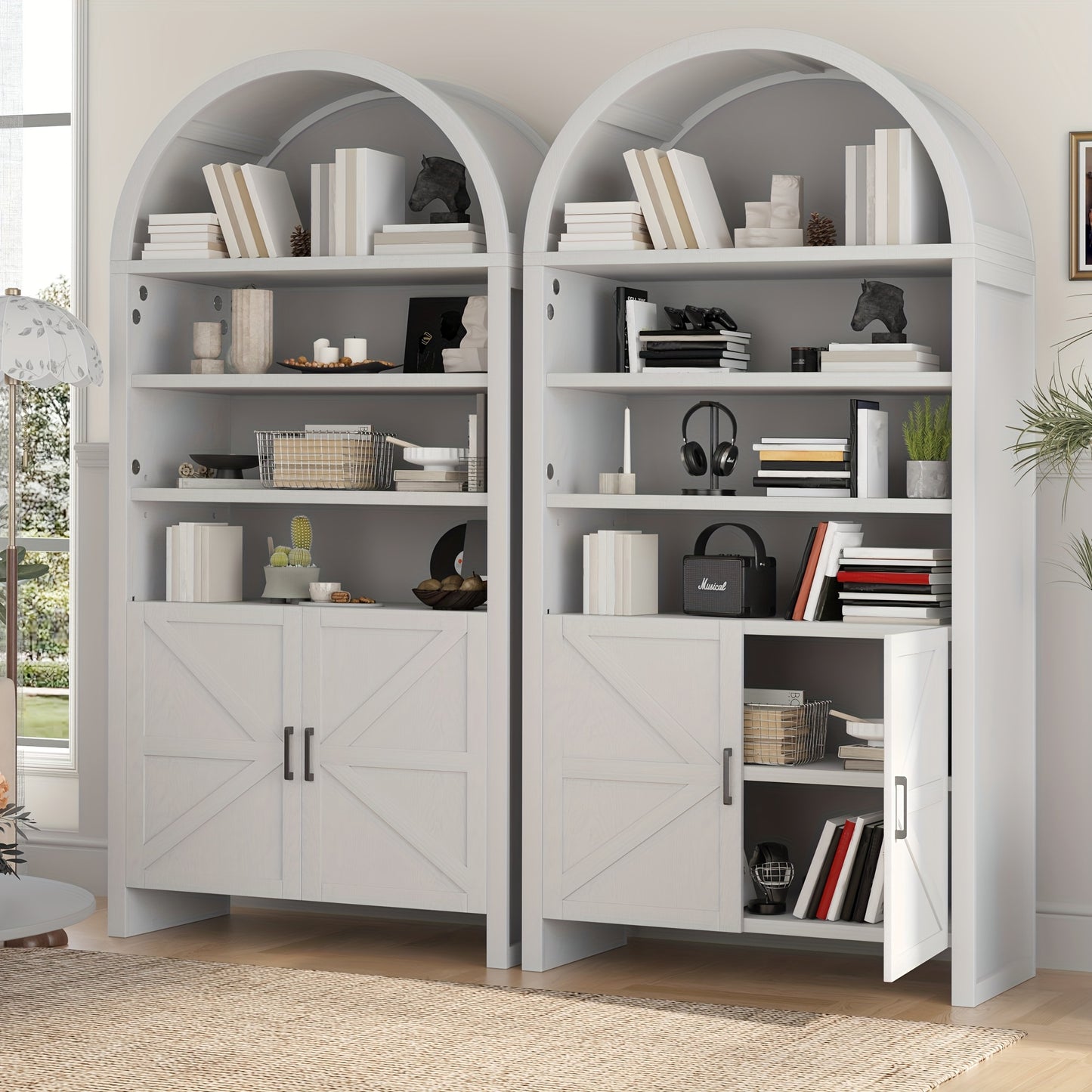 71-Inch Curved Bookshelves, a Tall Wooden Bookcase Featuring a Lower Cabinet, a Contemporary Pantry Storage Unit Suitable for The Kitchen, Living Room, Or Office