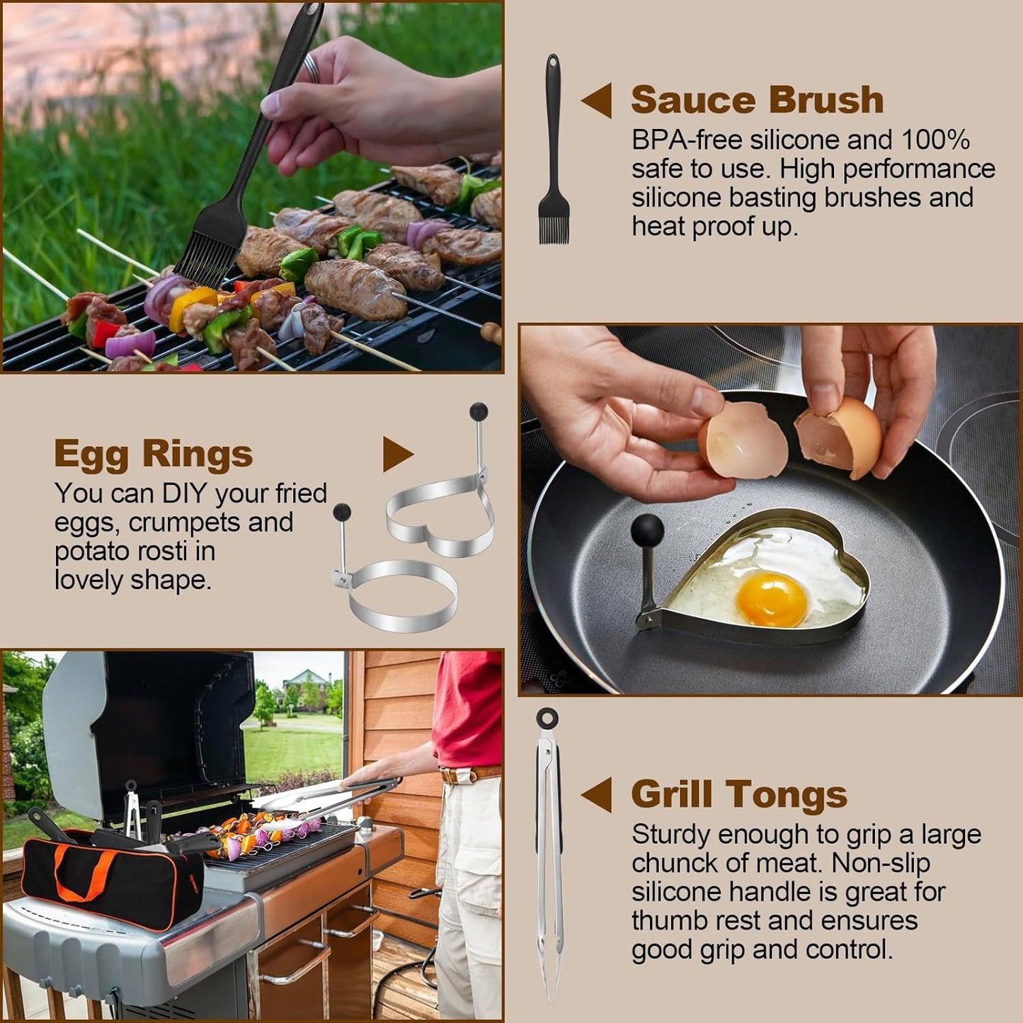 14 count Griddle Accessories Kit, Flat Grill Accessories Set for Blackstone and Camp Chef, Grill Spatula Set with Enlarged Spatulas, Scraper for Outdoor Barbecue