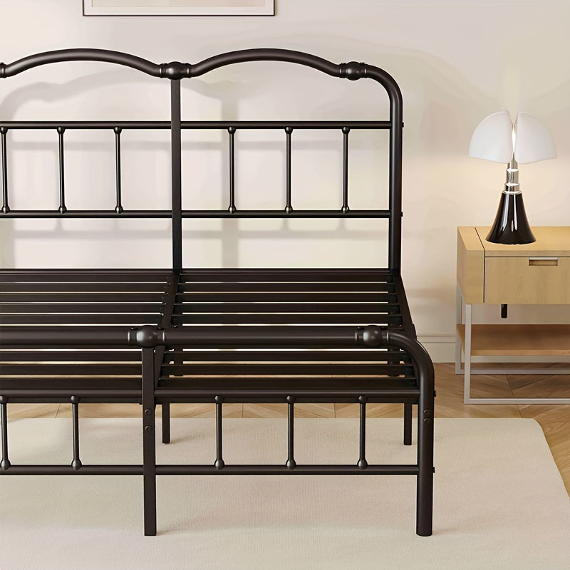 Queen Size Bed Frame with Headboard and Footboard | 18 Inches High, 3500 Pounds Heavy Duty Metal Slats, No Box Spring Needed, Noise-Free, Black, Contemporary Style, Metal Material, Assembled