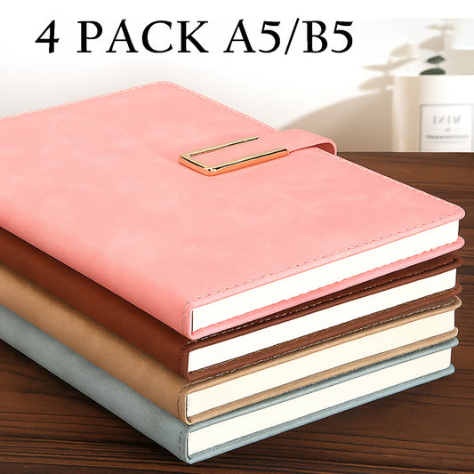 4 PACK A5/ B5 Leather Hardcover Notebook, Lined Notebook 80 GSM Thick Durable Paper for School Office Business Use, Back to School Season Supplie, Christmas Birthday Gift