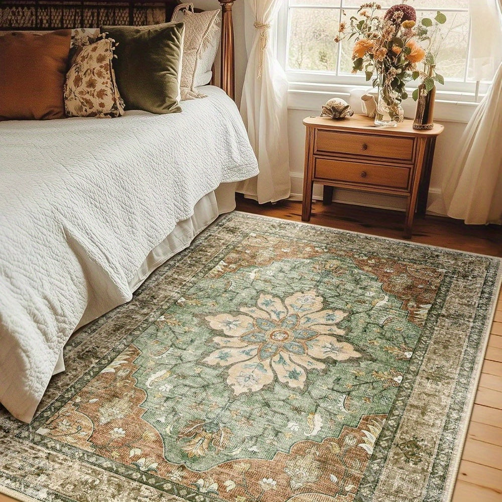 Jumbo Oversized Large Carpet - Extra Wide & Long Luxury Suitable for Living Room Bedroom, Heavy Traffic Areas, Large Spaces - Machine Washable Anti-Slip Retro Flower Print Carpet, Jumbo Sizes Available