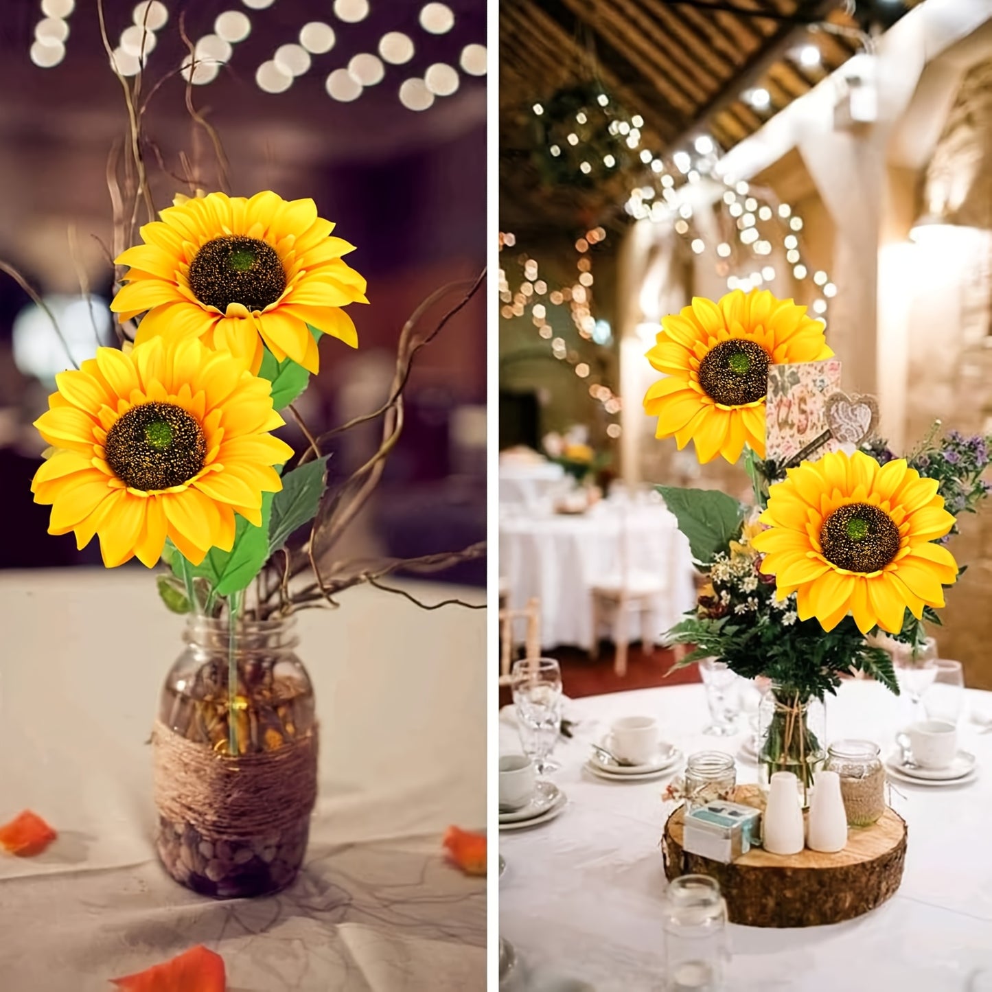 6pcs 24.4" Large Sunflowers Artificial Flowers 8" Full Bloom Long Stem Artificial Sunflower Tall Sun Flowers Giant Sunflowers with Stem Fake Sunflower Floral Arrangement for Outdoor Indoor Home Vase Table Wedding Party Garden
