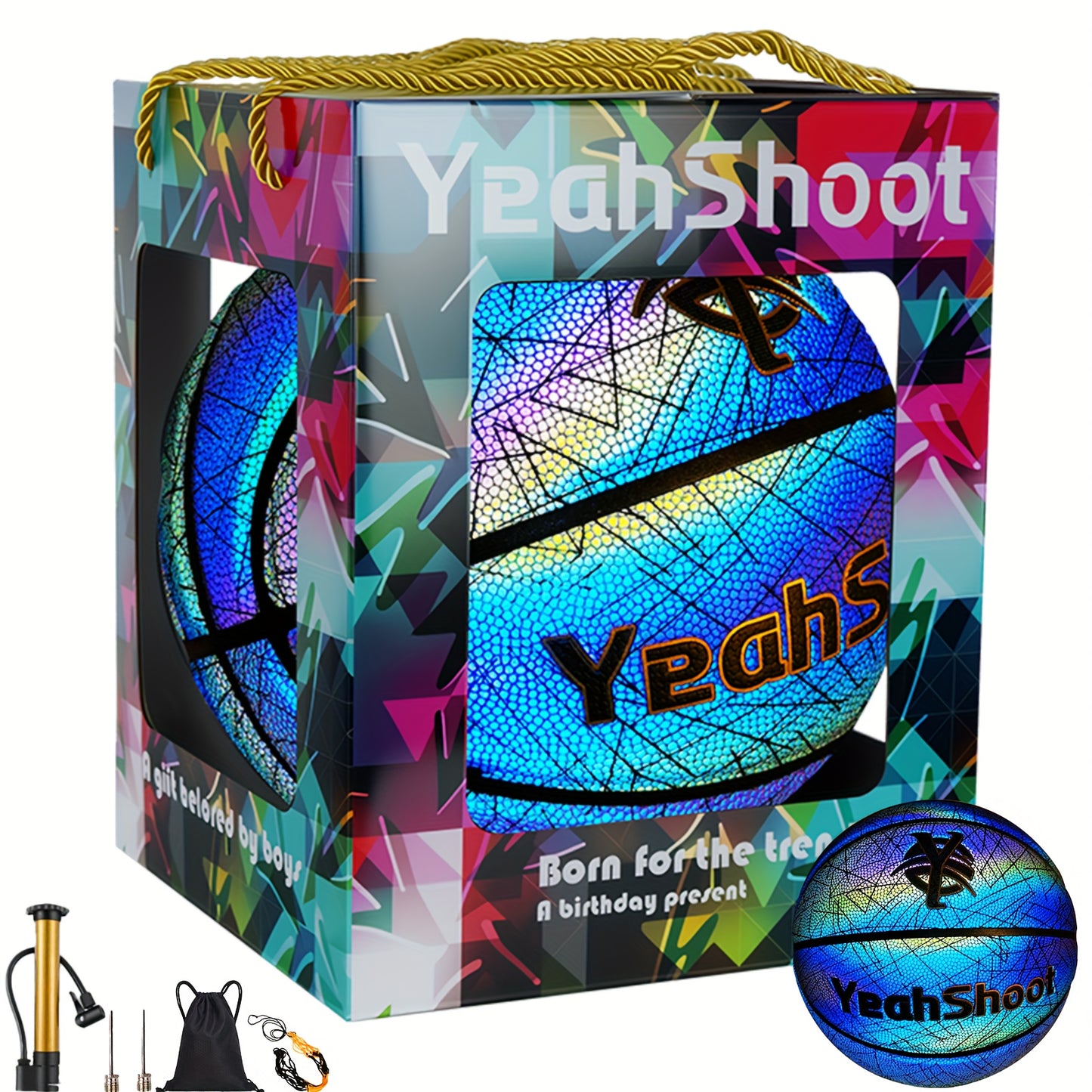 YeahShoot Glow Basketball - Novel Style Light Up Basketball for Youth, Reflective Teens And Adults, Premium Feel Basketball Gifts for Boys with In The