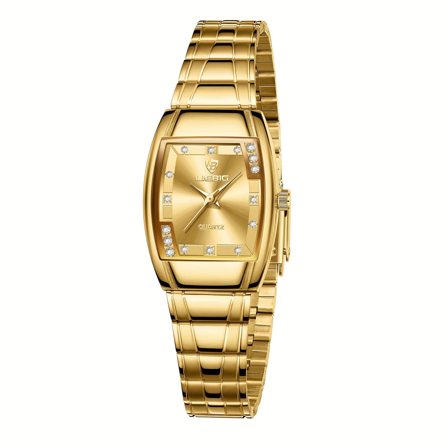 LIEBIG Luxury Women's Quartz Watch - Elegant Golden-Tone Stainless Steel Band, Black Dial with Gemstones, up to 1181.1 inch, World Time Feature, Oval Case, Perfect for Parties & Gifts, LIEBIG