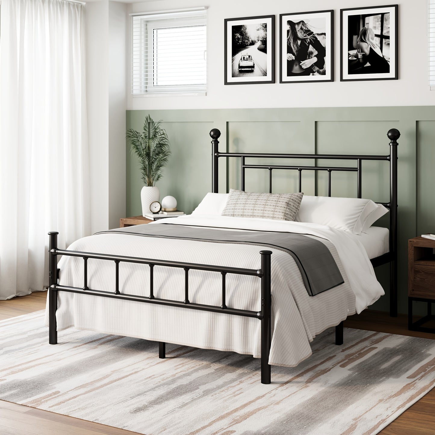 1pc Bed Frame with Headboard, 18 Inch High, Heavy Duty Metal Platform Bed Frame, Noiseless, Easy Assembly, No Box Spring Needed, for Bedroom Home Supplies, Black