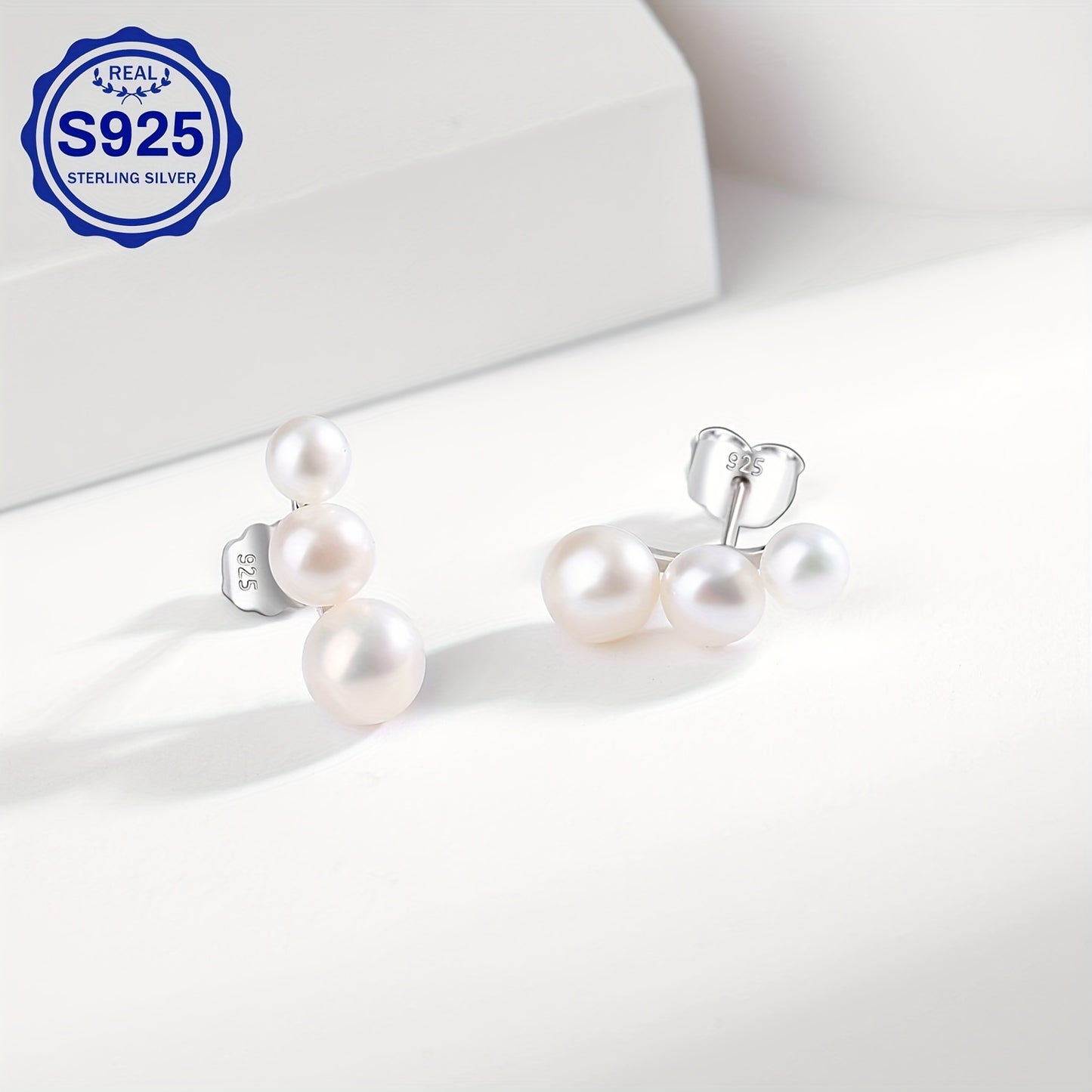 YAMI Black Seawater Pearl Stud Or Hoop Earrings For Women, 925 Sterling Silver Hypoallergenic Earrings, Climber Crawler Jewelry, Dainty Jewelry Gifts For Anniversary Birthday