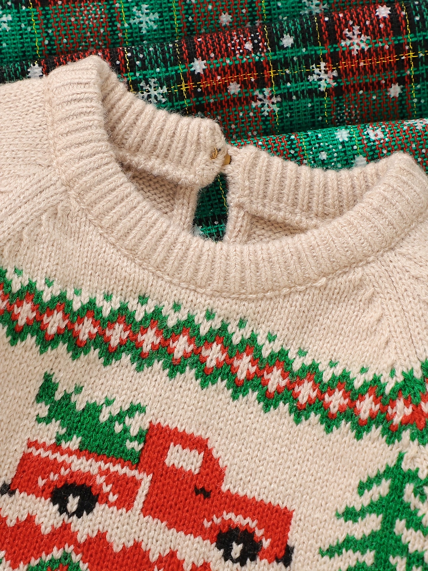 ESZNGD & Christmas Sweater - Red Truck & Reindeer Print Pullover, Soft Long Sleeve Crewneck Winter Sweater with Truck Driver Theme, Cozy Loose Fit for (Unisex Holiday Outfit)