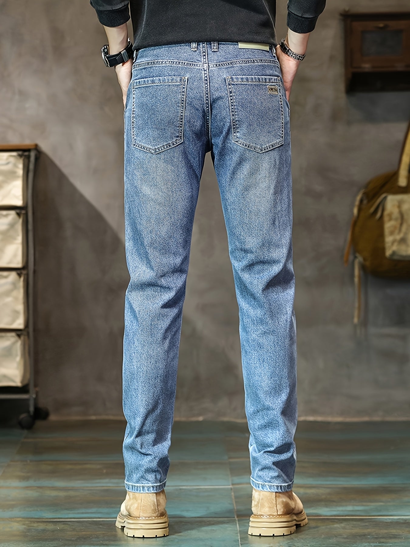 Men'S Straight Slim Jeans - Skin-Friendly Soft Cotton Blend Pants, Mid-Rise Non-Bulky Fit, Three-Dimensional Hem for Stability - Winter Jeans for Everyday & Formal Outfits - Classic Straight-Leg Denim Trousers, Straight Leg J