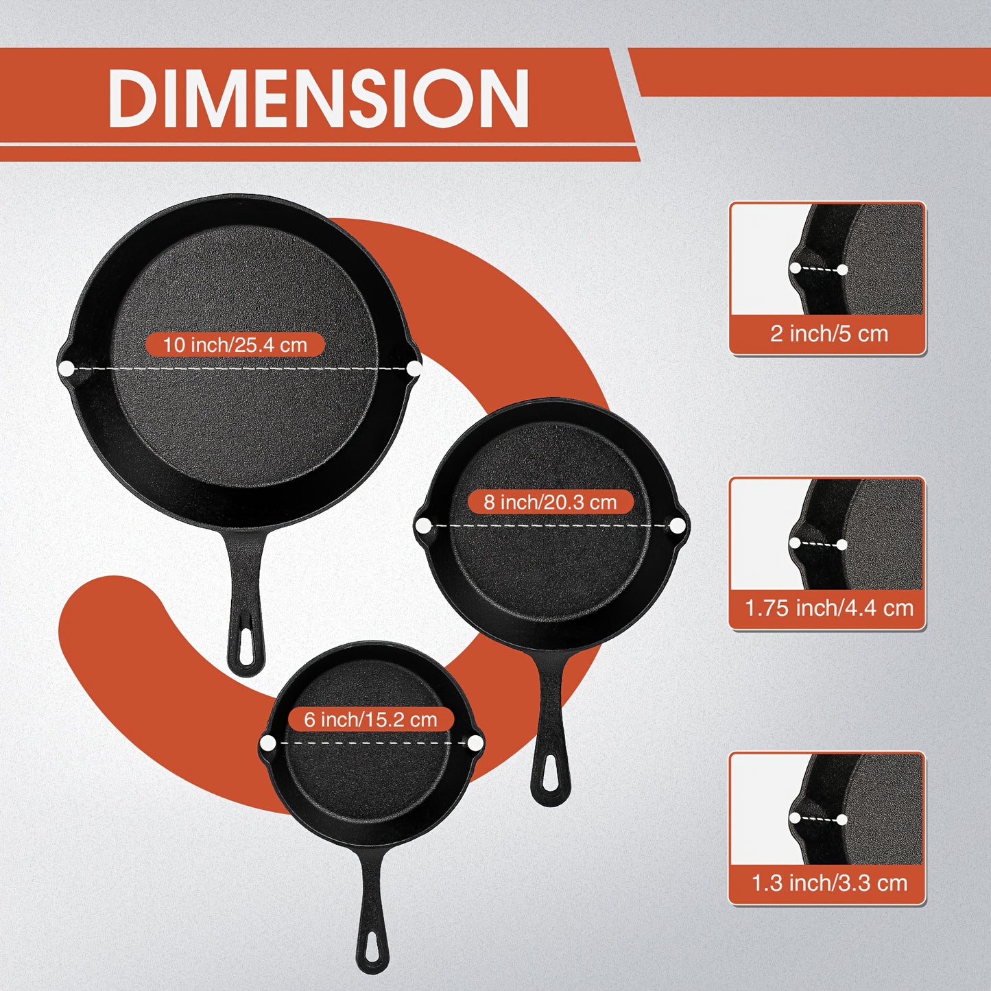 3pcs Heavy-Duty Cast Iron Skillet Set - Non-Stick Cookware with Drip Spout, Even Heat Distribution for Campfire, RV & Use - - Pans (No Teflon) - Perfect for Searing,, Dutch Meals (/Outdoor)