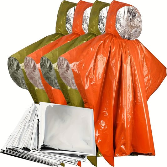 8/12pcs Survival Gear Kit, Emergency Poncho, Space Blanket, Retains 92% Body Heat, For Outdoors, Hiking, Camping, Bug Out Bag, Marathons, Car, Backpack Rain Cover, Bug Out Bag Gifts For Men Women