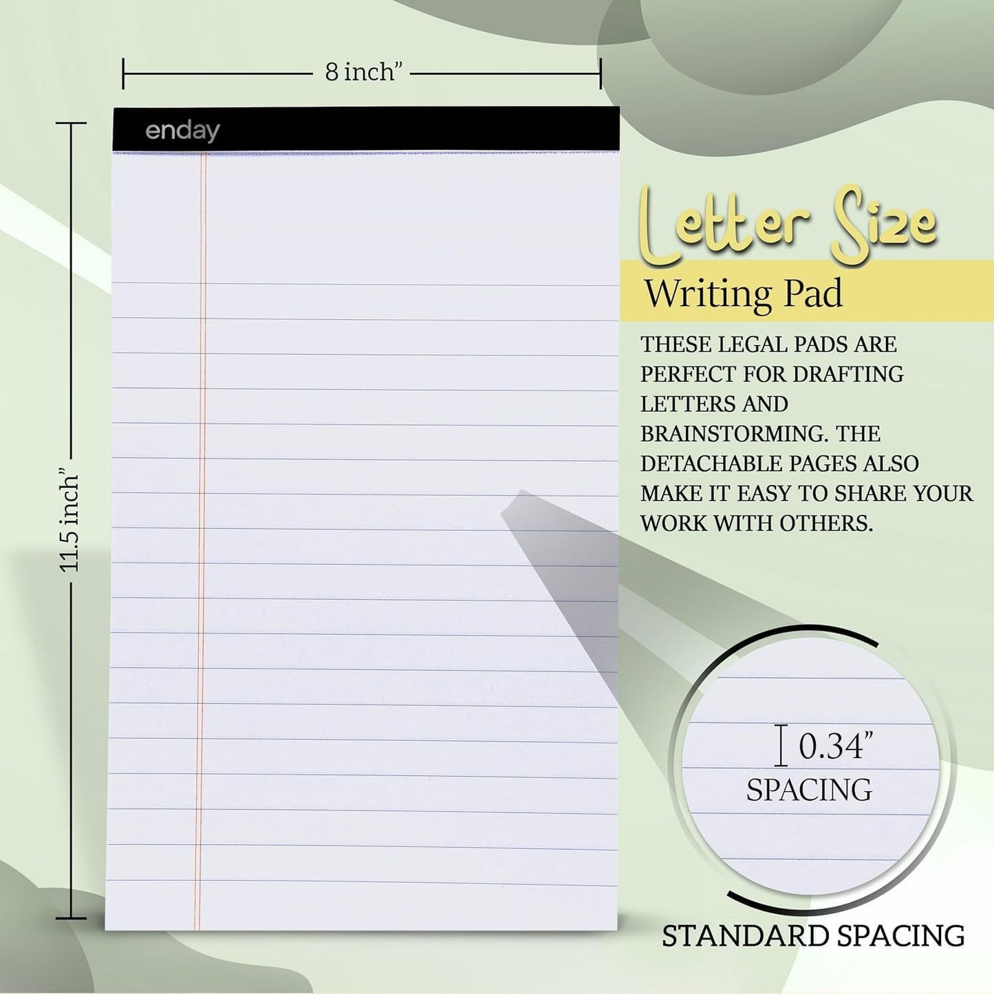 Enday Legal Pads 8.5 x 11 Inch, (12 Pack) 50 Sheets per Notepad, Note Pads, Legal Ruled Writing Pad with Perforated Pages, White Paper Legal Pad for Work and Note-Taking.