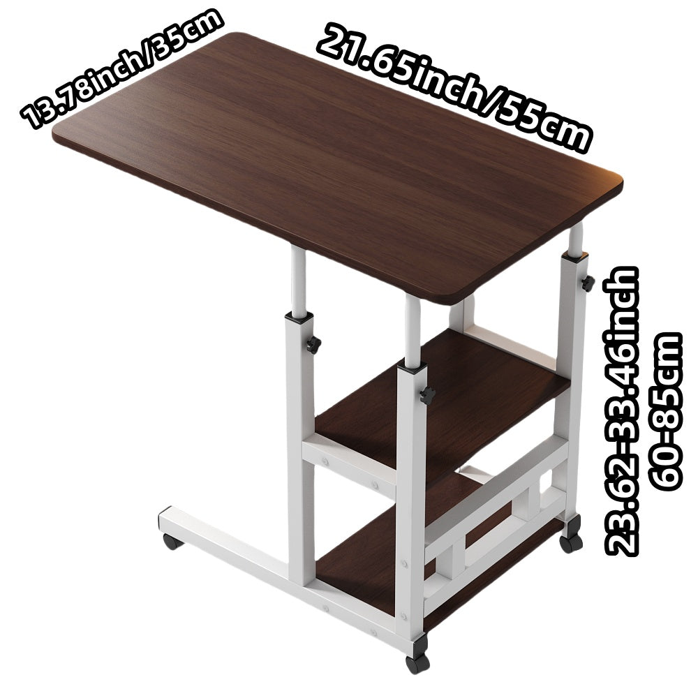 Height Adjustable Rolling Table with Storage Shelves - Heavy-Duty Wood/Metal Construction, Modern Mobile Desk with Casters, Space-Saving Design for Home Office, Bedside, Laptop Workstation & Small Spaces - Easy Assembly, Engi