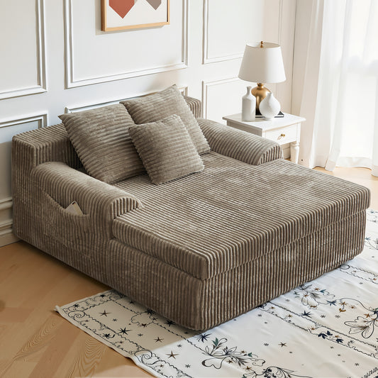 Chaise Lounge Chair Indoor, Corduroy Upholstered Deep Seat Sofa Couch, Cloud-Soft Boneless Lounger, Comfy Reading Chairs For Living Room & Bedroom, No Assembly Required