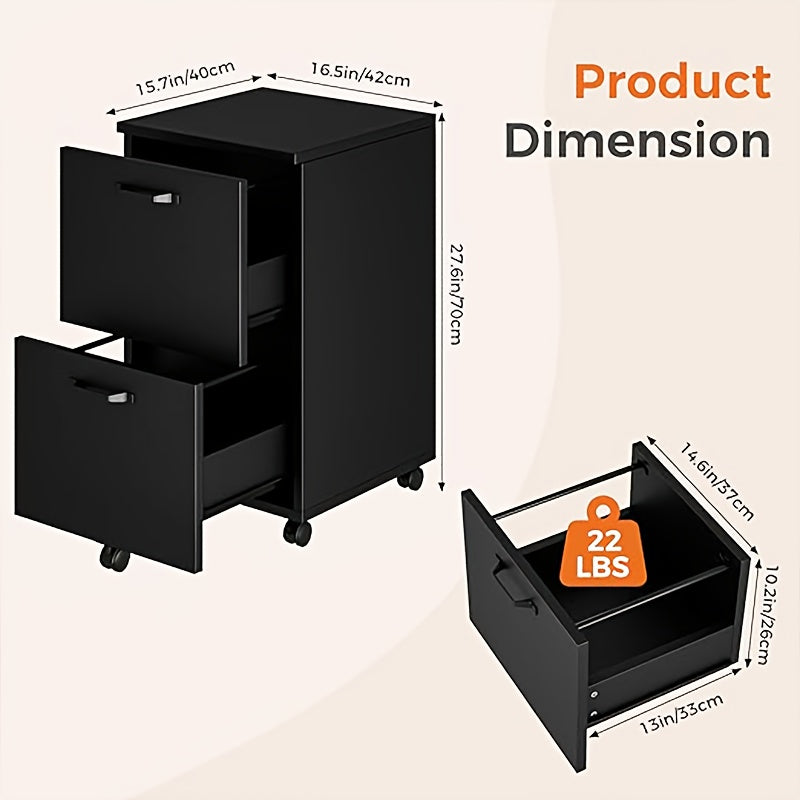 2 Drawer Filing Cabinet White, Rolling Wood File Cabinets with Printer Stand Under Desk Storage Lockable Wheels, Home Office Organizer for A4 Letter Legal Size Documents, Black/White