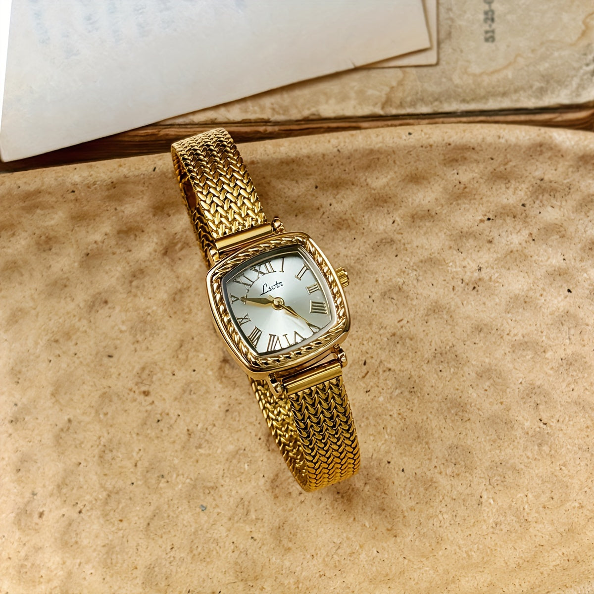 Golden Square Quartz Watch Metal Strap Alloy Pointer Stainless Steel Case Watch For Women, Perfect For Daily Wear, Dinner Party And Other Occasions
