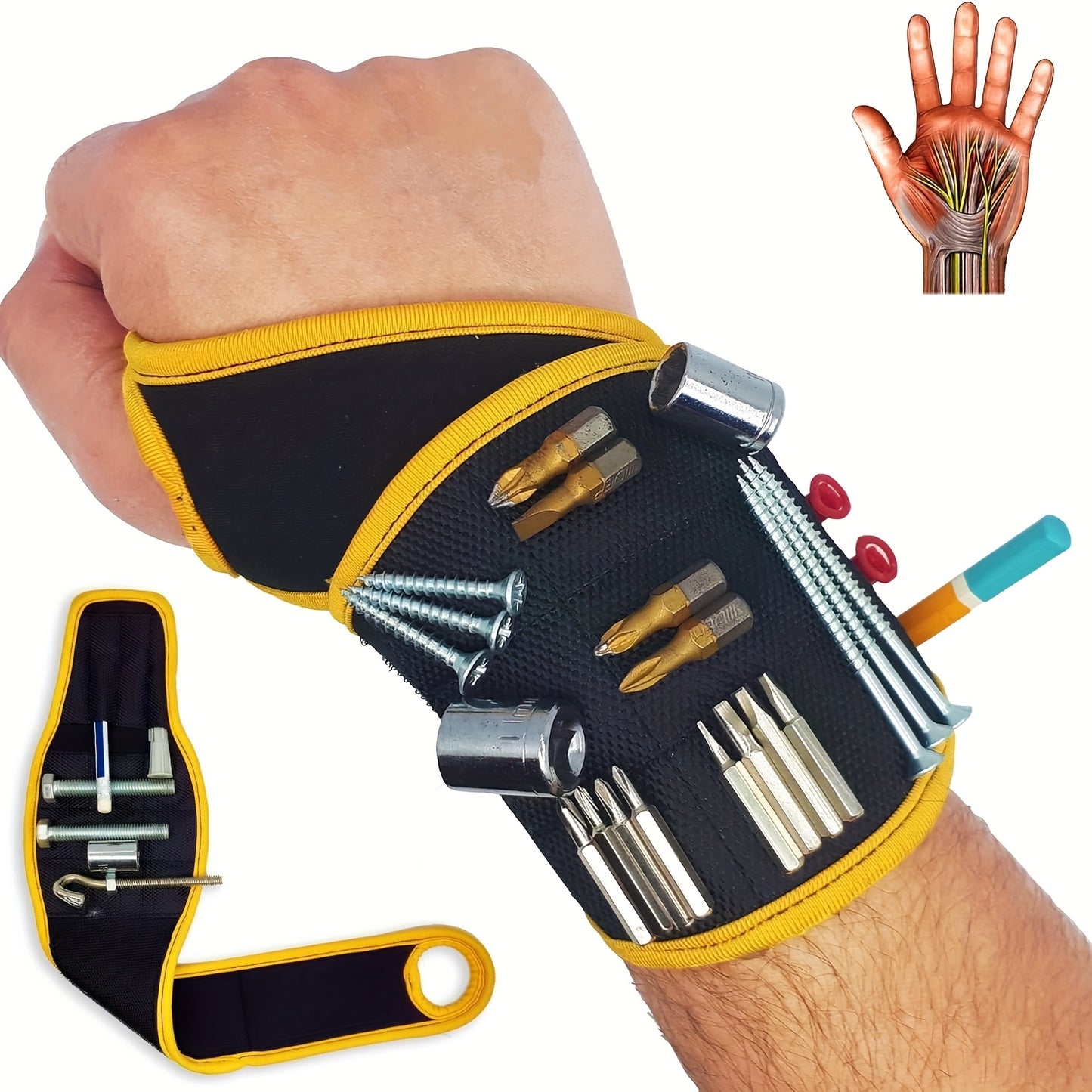 Heavy-Duty Magnetic Wristband with Strong Magnets - Magnetic Tool Holder for Screws, Nails, Drill Bits - Secure Grip Work Wrist Support - Ideal Gift for Electricians, Handymen, DIYers, Fathers, Builders - Coyote Brown (Metal