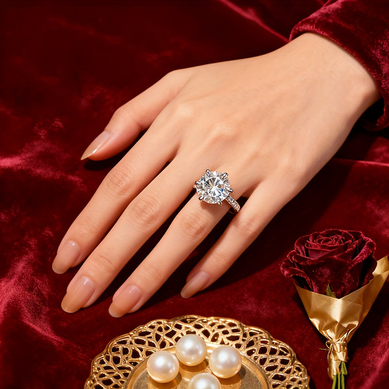 925 Silver Sparkling 5 Carat Moissanite Wedding And Engagement Rings Jewelry Elements Design Personality Women's Fashion Glamorous Bachelor Party Perfect For Everyday Occasions, Carnivals And Any Season Halloween Christmas Gi