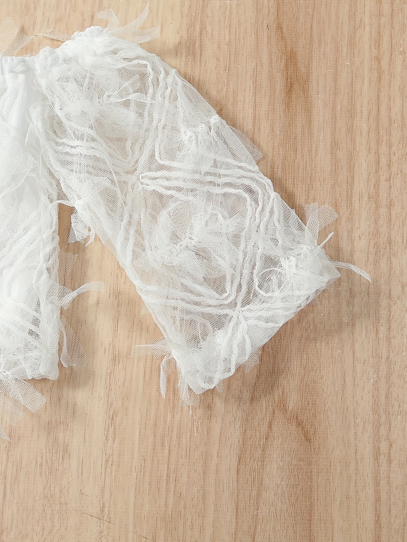 White Lace Off-The-Shoulder Top with Faux Denim Bell Bottom Faux Denim, Tulle Trim Halloween Christmas Outfit, for Outdoor