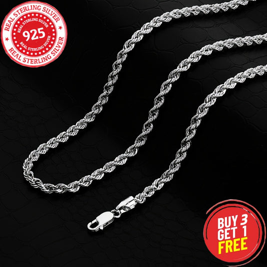925 Sterling Silver 3mm Twist Necklace, Classic Simple Design, Unisex, Suitable For All Occasions - Valentine'S Day, Halloween, Christmas, Anniversary Or As A Holiday Gift (including Gift Box); Buy Three, Get One Free