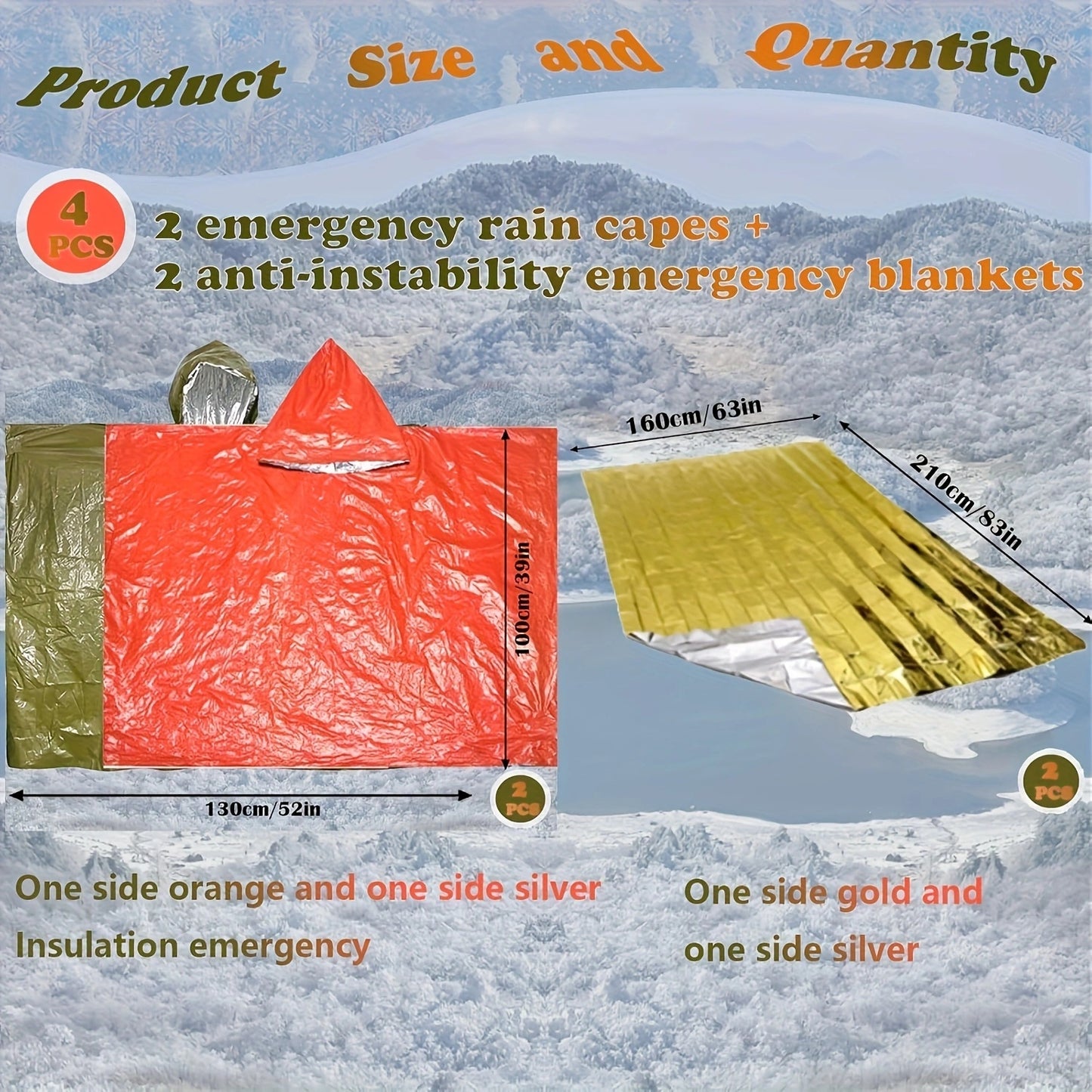 8/12pcs Survival Gear Kit, Emergency Poncho, Space Blanket, Retains 92% Body Heat, For Outdoors, Hiking, Camping, Bug Out Bag, Marathons, Car, Backpack Rain Cover, Bug Out Bag Gifts For Men Women