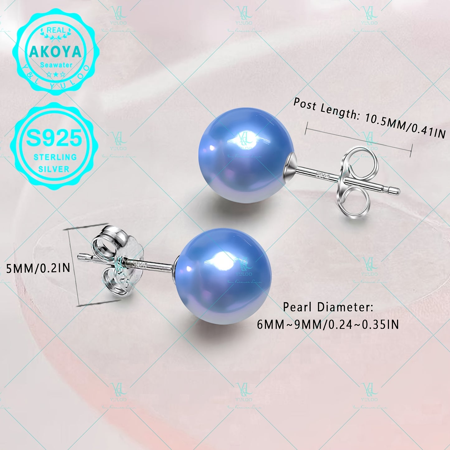 Round Akoya Blue Grey Seawater Pearl 925 Silver Stud Earrings-Mother, Girlfriend, Her Fine Jewelry Mother'S Day, Valentine'S Day, Christmas Day, Birthday Gift