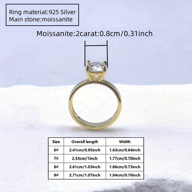 925 Silver 2 Carat Moissanite Women'S Wedding Ring, Simple And Generous Classic, Suitable For Daily Wear And Christmas Halloween Thanksgiving Wedding Party Gifts, Gift With Gift Box About 2g
