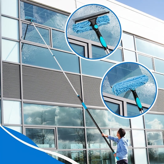 Professional-Grade Adjustable 5-12ft Window Washing Kit with Telescopic Pole & Heavy-Duty Alloy High Reach Window Cleaner Tool - 2-in-1 Squeegee for Indoor/Outdoor Use, for, Commercial & Multi- (Available 365 Days)