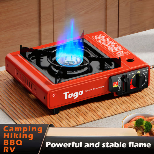 Heavy-Duty Portable Butane Camping Stove with Windshield & Carry Case - Ultra-Fast Ignition, Piezo Spark Plug, Compact Lightweight for Backpacking, RV, Emergency Survival, Tailgating - Butane/PB-Free Compatible Outdoor Cook