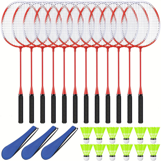 12 Pack Badminton Rackets Set Including Rackets, Nylon Shuttlecocks And Carry Bag for Outdoor Backyard Games Beginners