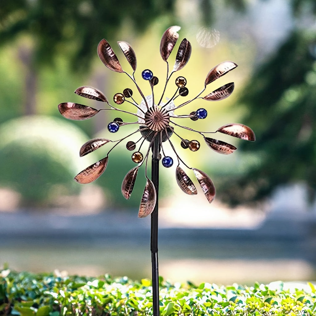 1pc Wind Spinner Outdoor with LED Glass Ball & Kinetic Wind Spinner - Dual-Direction Rotating Metal Wind Turbine Suitable for Patio, Lawn, Garden, Weddings - LED Lighting, Wedding & Landscape Decor