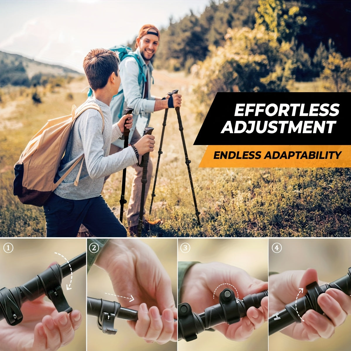 2pcs Durable Telescopic Multifunctional Aluminum Trekking Poles, Ultra Light Alloy Men'S and Women'S Trekking Pole, Aluminum Alloy Hiking Stick Stick